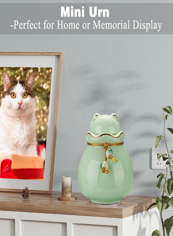 SOITIS Pet Memorial Urn for Cat or Dog Ashes - 3.54"x3.15" Elegant Ceramic Keepsake Holder with Cat-Shaped Lid & Gold Trim, Small Cyan Urn for Pet Ashes - Image 3